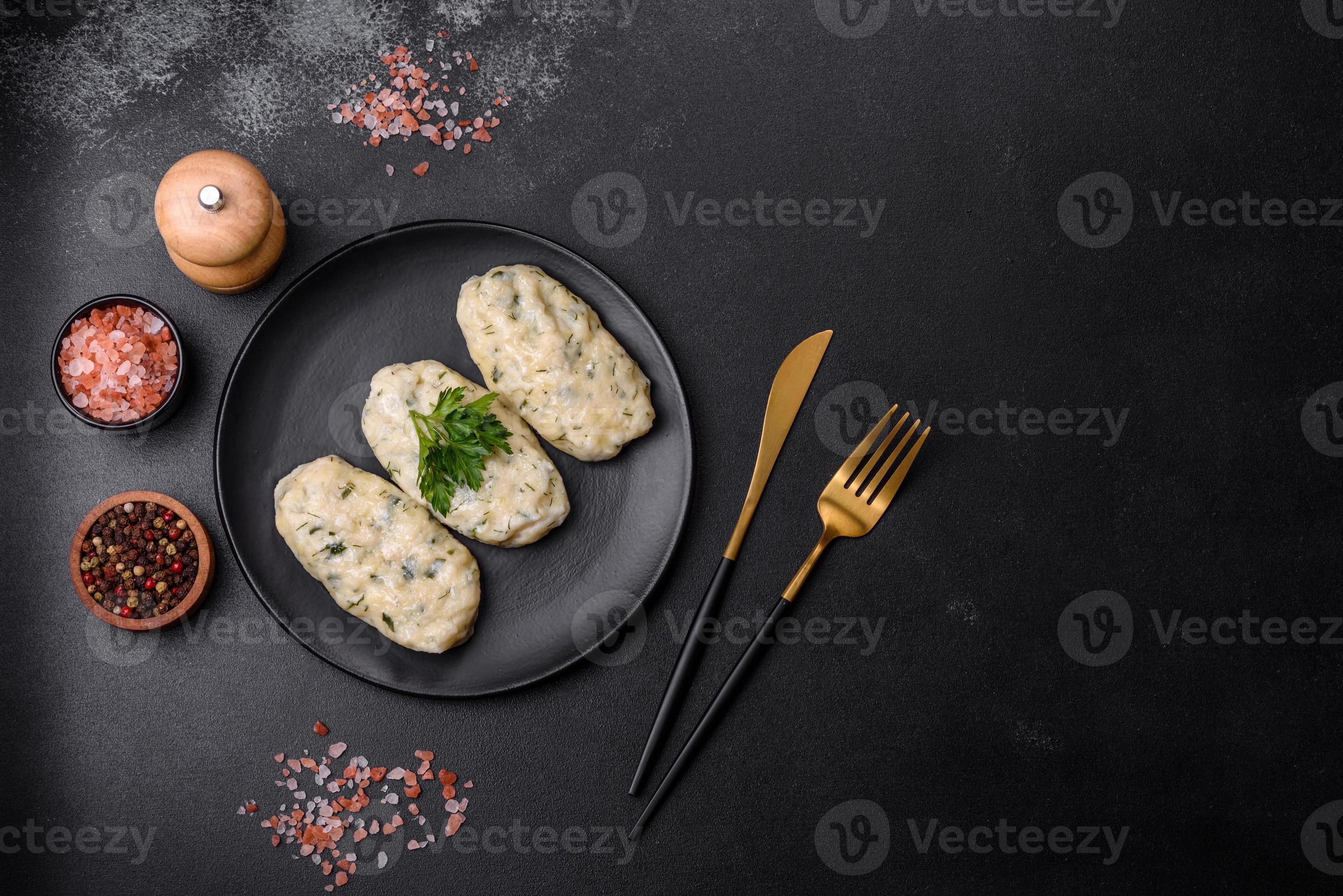 Traditional Lithuanian dish zeppelin, boiled potato dumplings stuffed