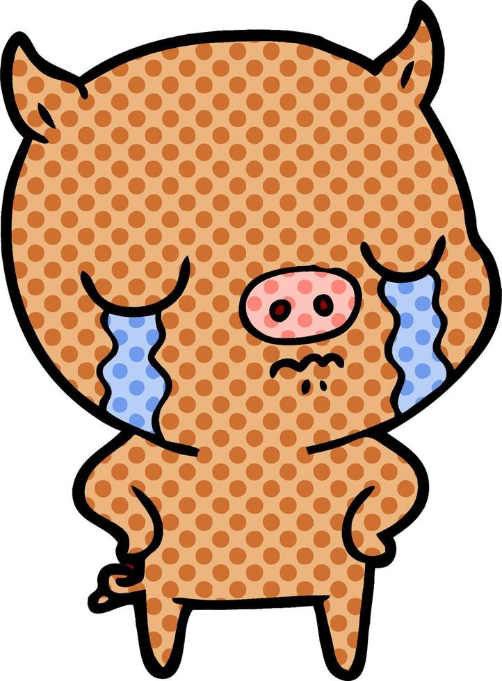 cartoon pig crying with hands on hips vector