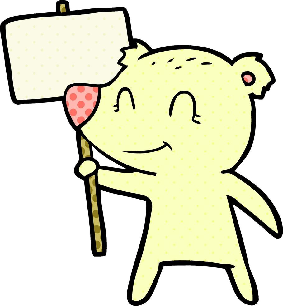 cartoon bear holding sign vector