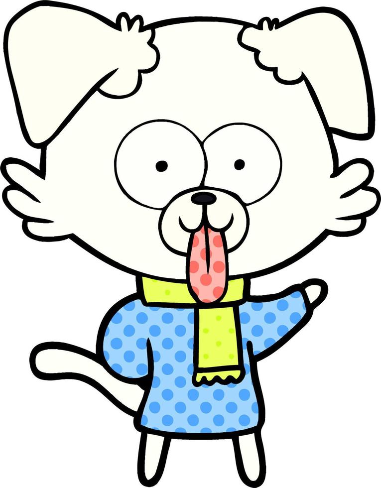 cartoon dog in winter clothes vector