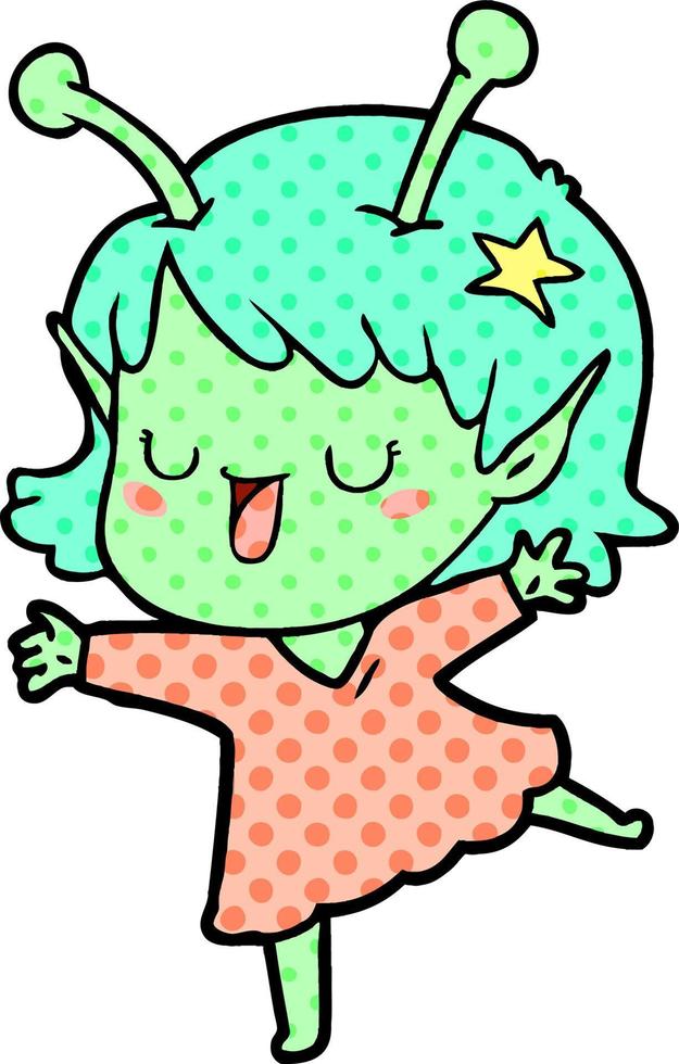 happy alien girl cartoon vector