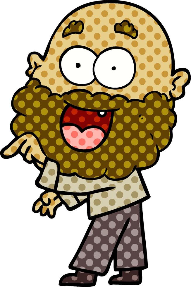 cartoon crazy happy man with beard vector