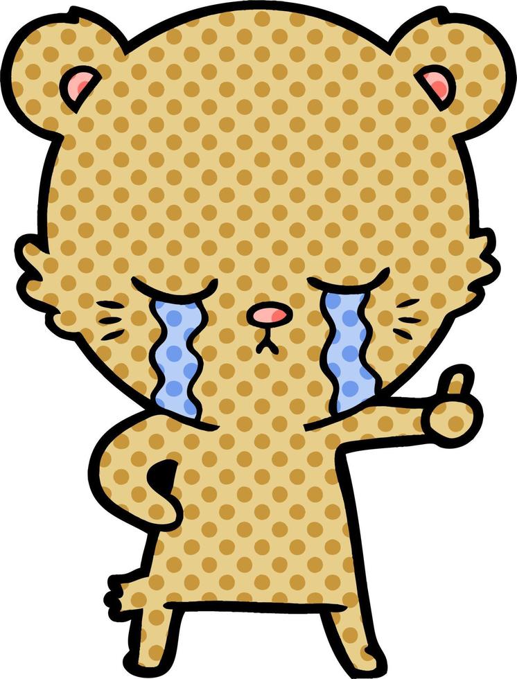 crying cartoon bear giving thumbs up vector