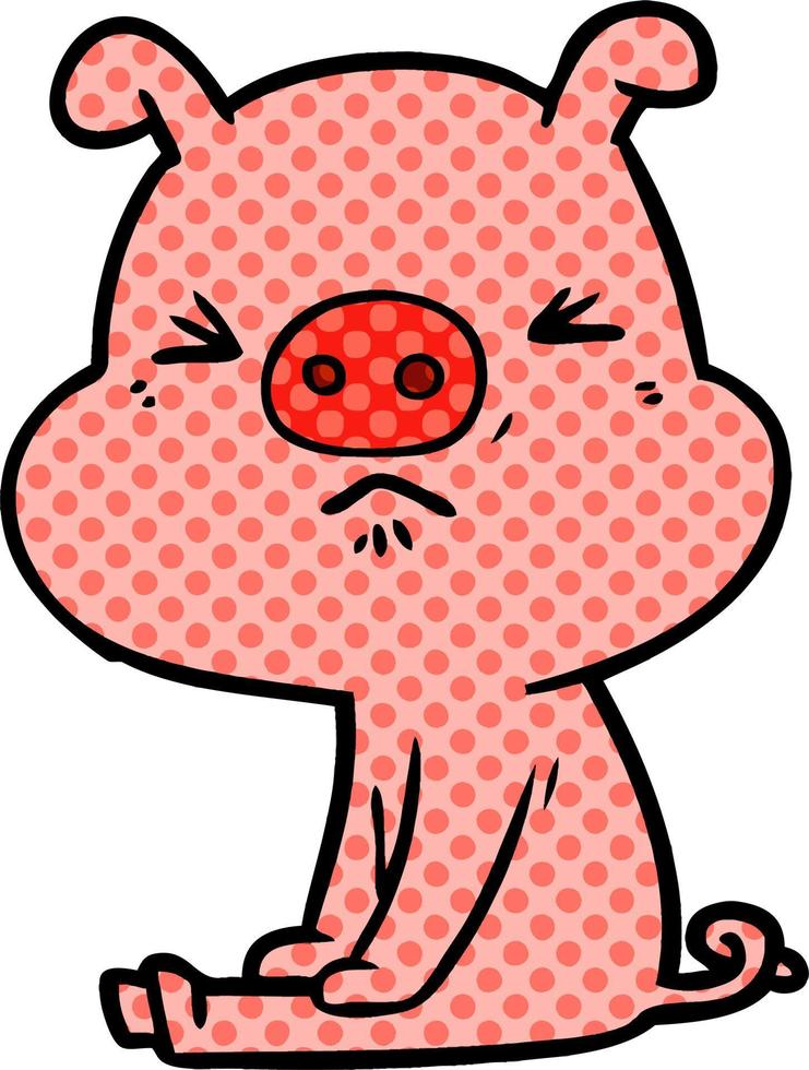 cartoon angry pig sat waiting vector