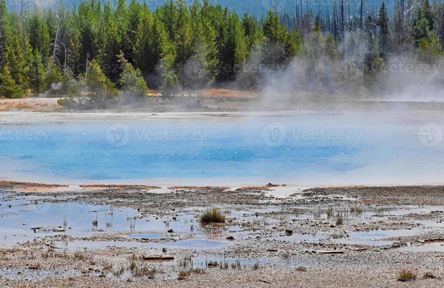Vibrant Blue Thermal Pool In Geyser Basin In Yellowstone National Park photo