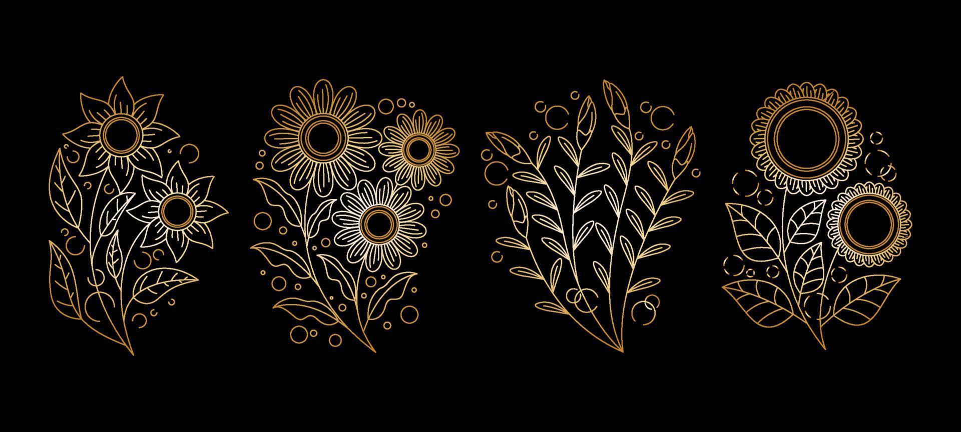 Golden Floral Handdrawn Element vector