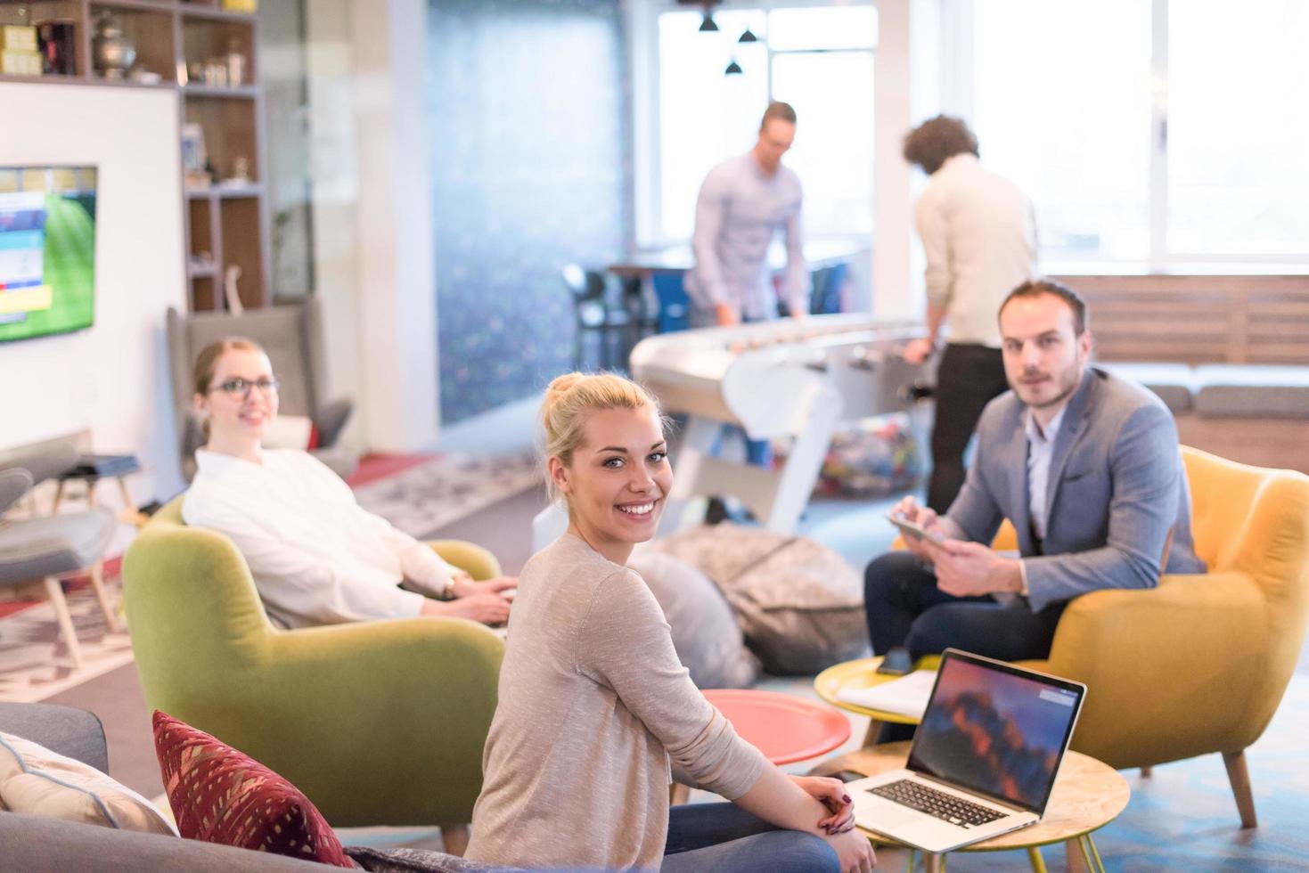 Startup Business Team At A Meeting at modern office building photo