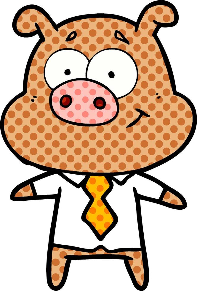 happy cartoon pig boss vector