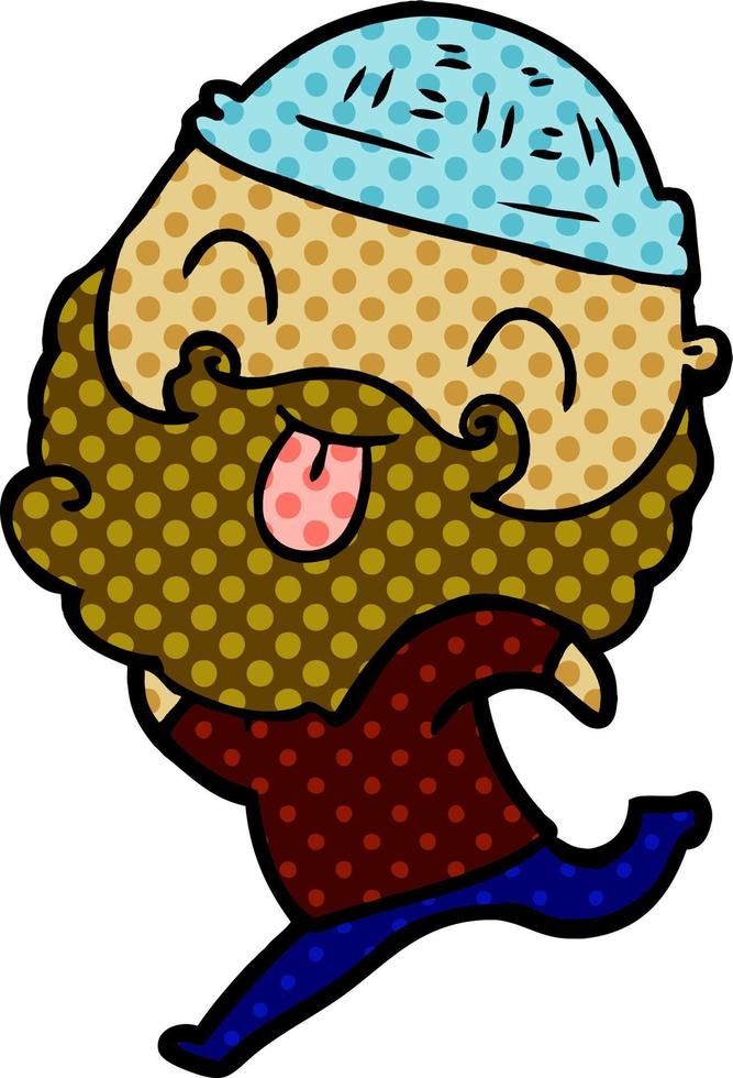 running man with beard sticking out tongue vector