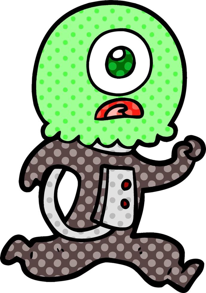 cartoon cyclops alien spaceman running vector