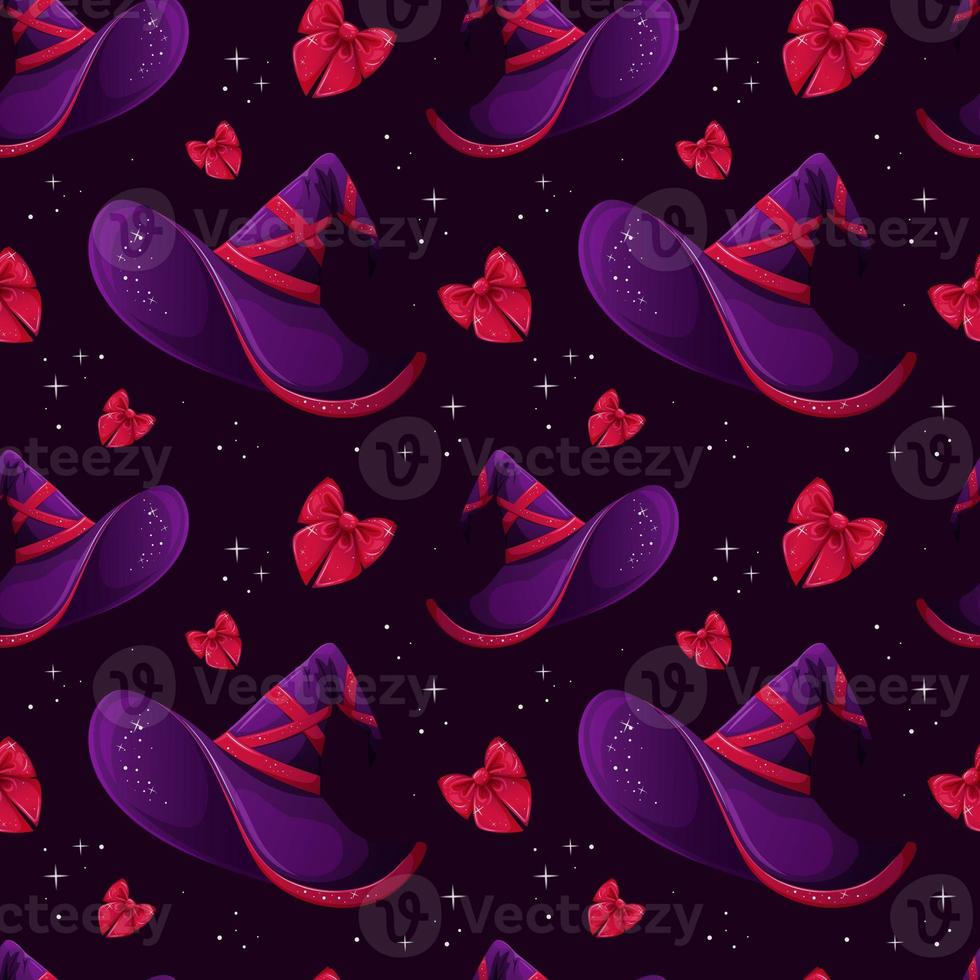 Seamless pattern with witch hat, bows and glitter for little girls photo