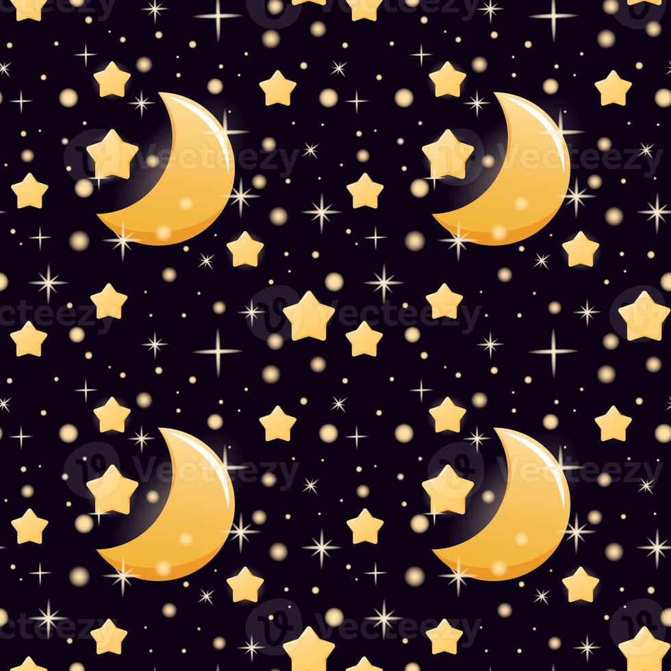 Seamless pattern with moon and plump stars in cartoon style for kids photo