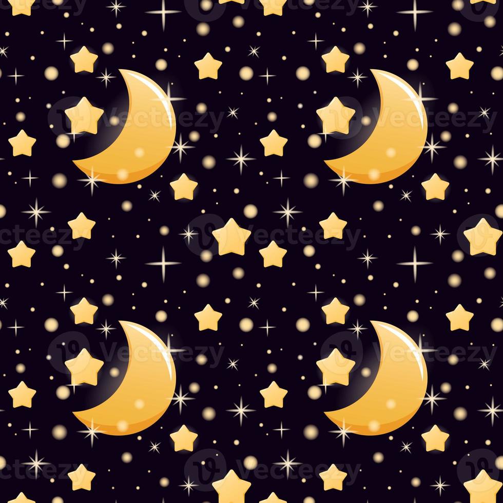 Seamless pattern with moon and plump stars in cartoon style for kids photo