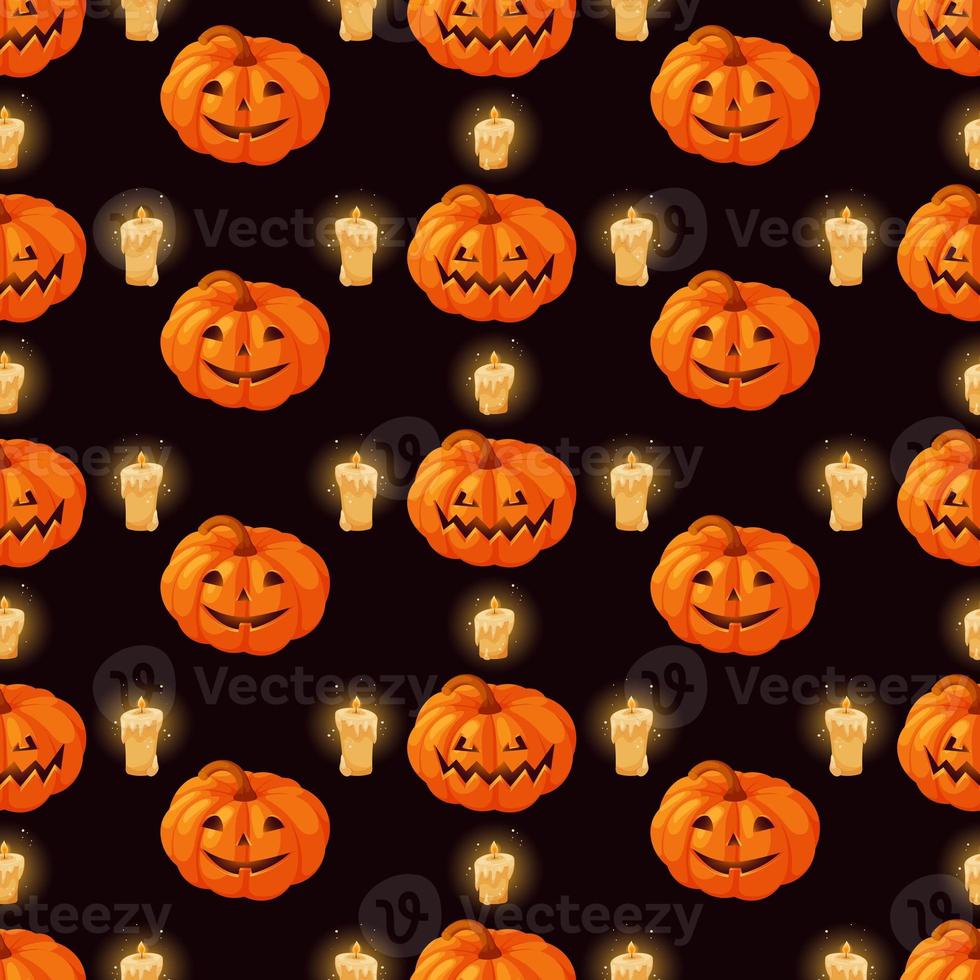 Seamless pattern with carved pumpkin and burning candles for Halloween photo