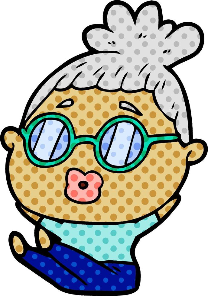 cartoon sitting woman wearing spectacles vector