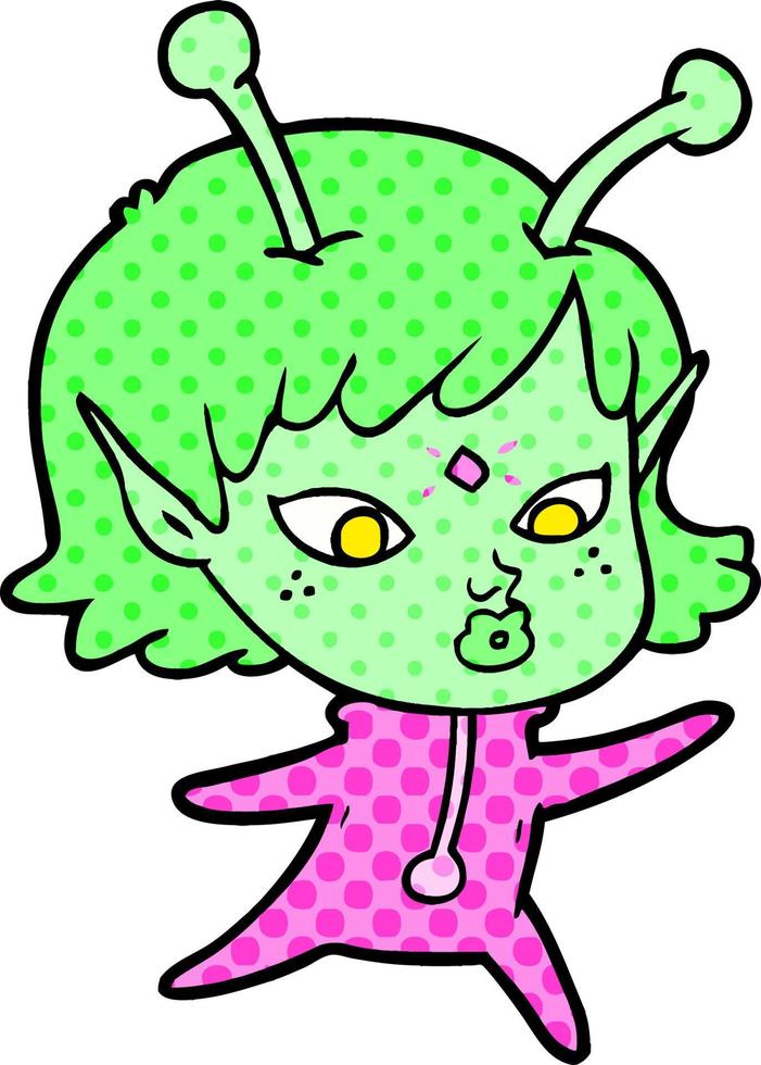 pretty cartoon alien girl vector
