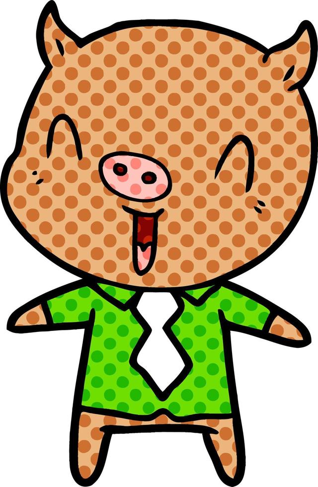 happy cartoon pig wearing shirt and tie vector