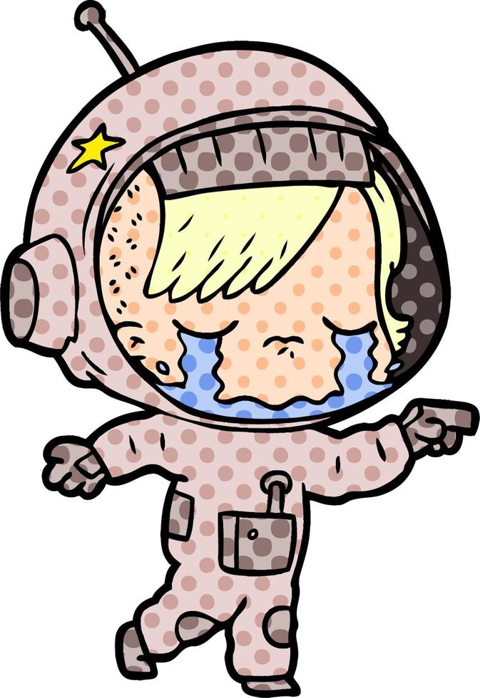 niña astronauta llorando de dibujos animados vector