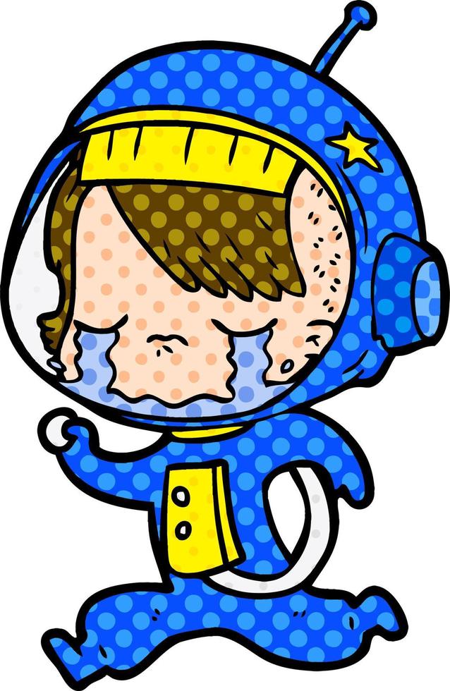 cartoon crying astronaut girl running vector