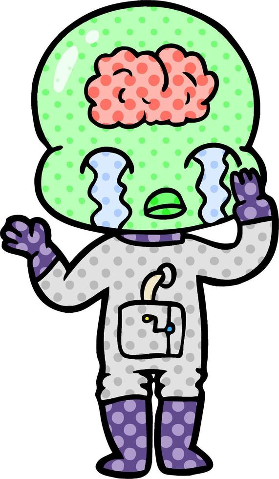 cartoon big brain alien crying vector