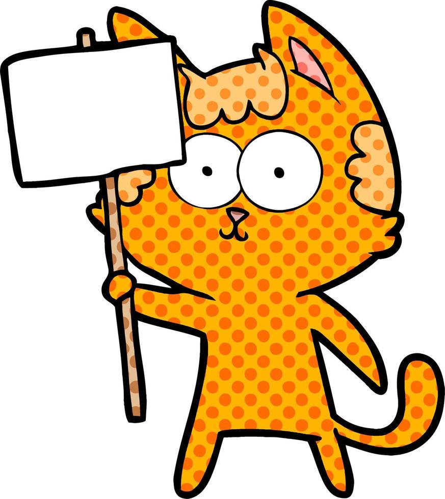 gato de dibujos animados feliz con signo vector