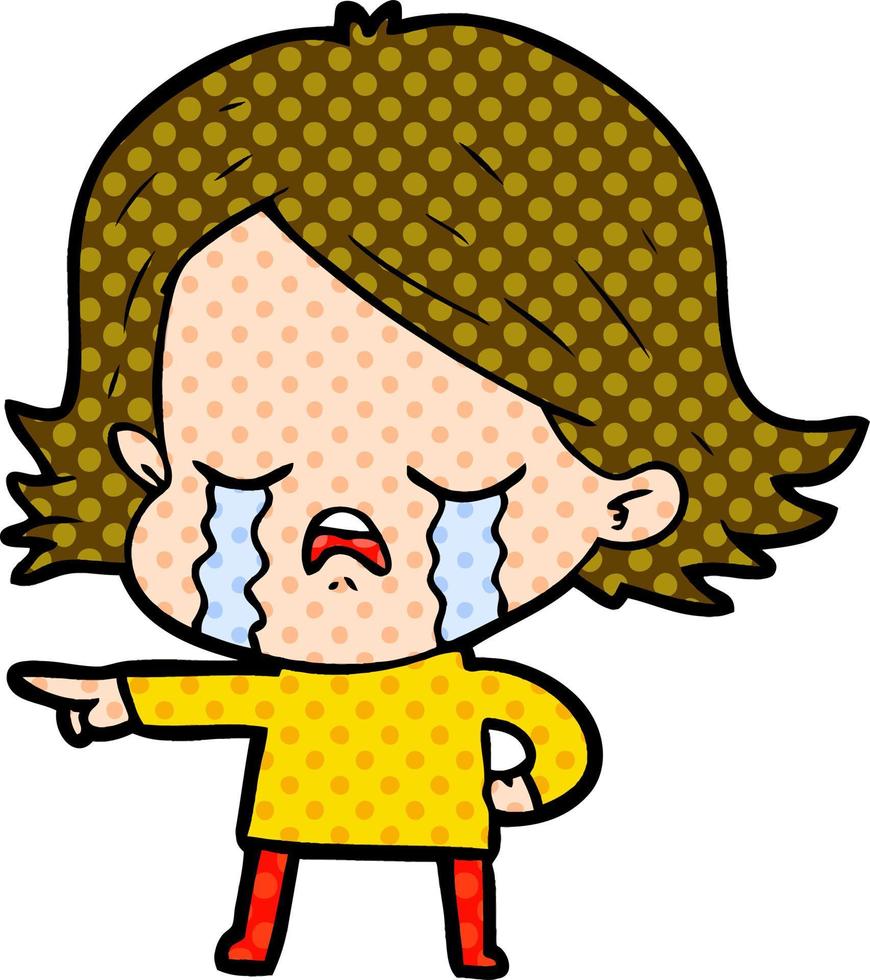 cartoon girl crying and pointing vector