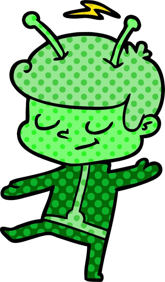 friendly cartoon spaceman dancing vector