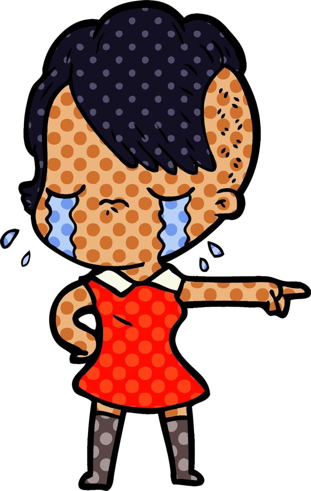 cartoon crying girl pointing vector