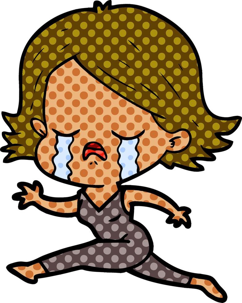 cartoon girl crying whilst running vector