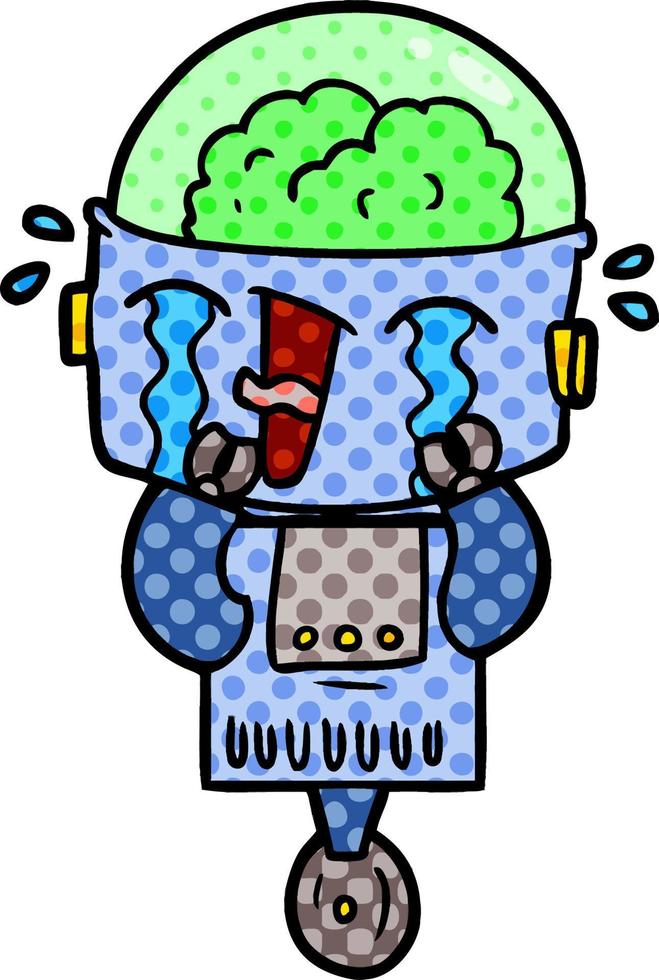 cartoon crying robot vector