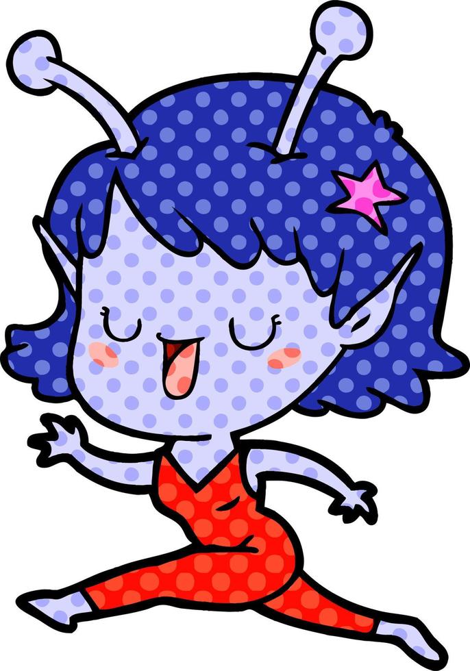 happy alien girl cartoon laughing vector