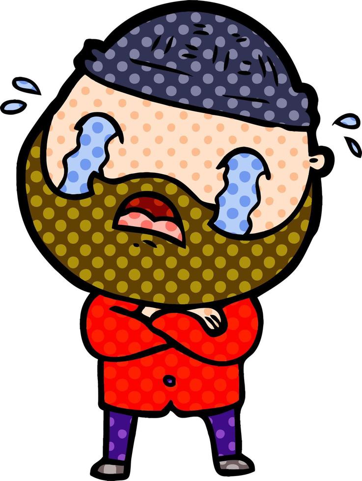 cartoon bearded man crying vector