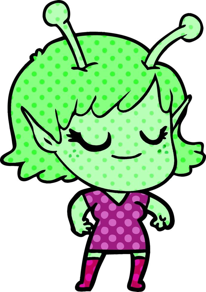 dibujos animados de niña alienígena sonriente vector