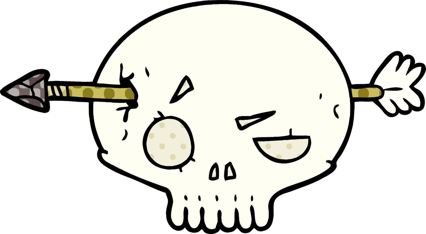 cartoon skull shot through by arrow vector