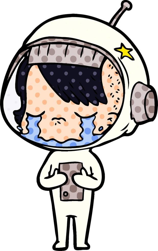 cartoon crying astronaut girl vector