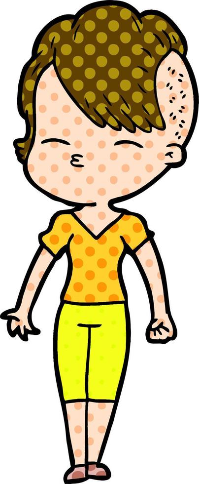 cartoon squinting girl vector