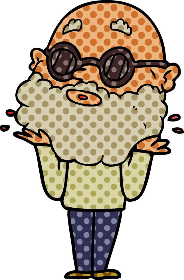 cartoon curious man with beard and sunglasses vector