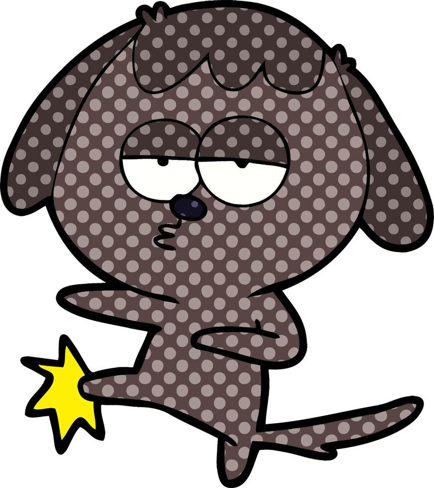 perro aburrido de dibujos animados pateando la pierna vector