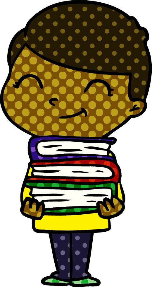 cartoon boy with books smiling vector