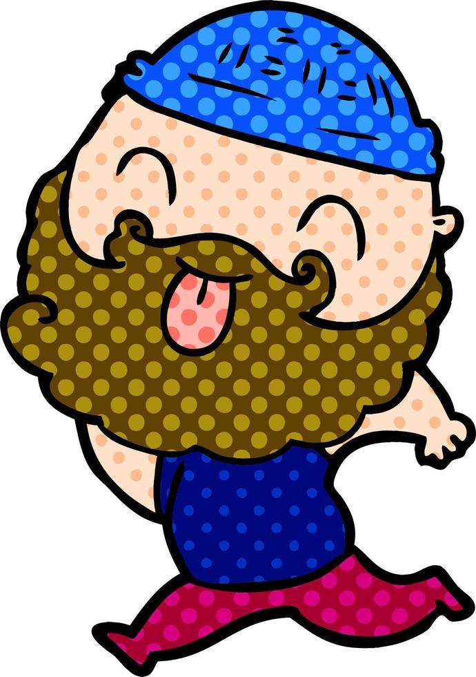 running man with beard sticking out tongue vector