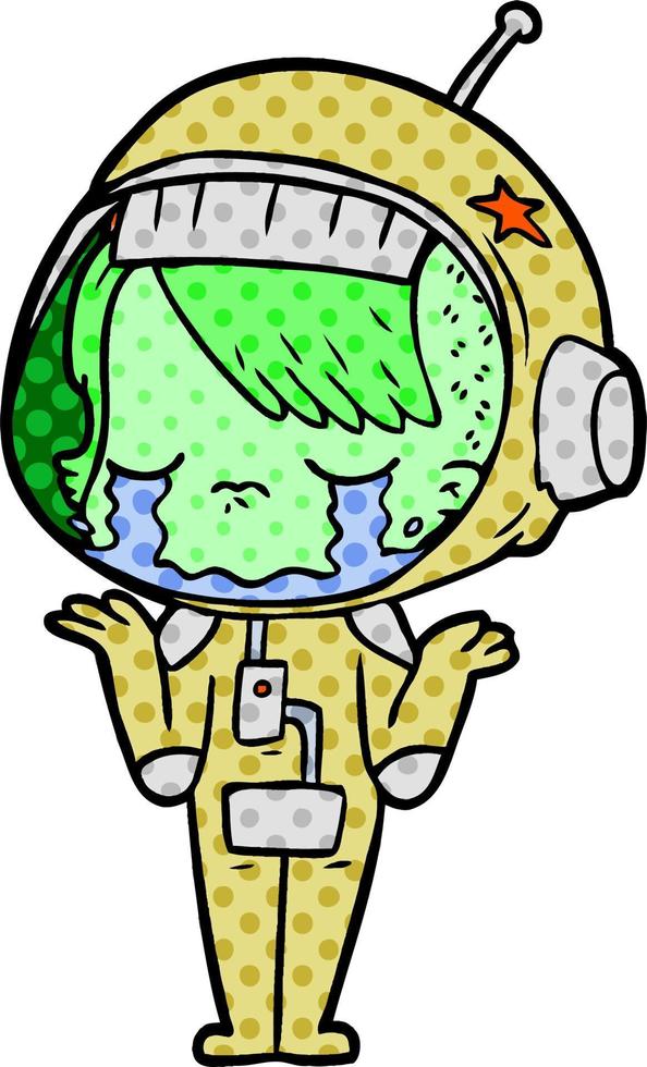 niña astronauta llorando de dibujos animados vector