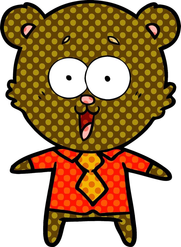 laughing teddy  bear cartoon in shirt and tie vector