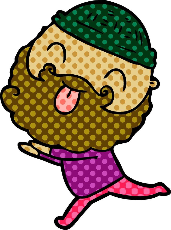 running man with beard sticking out tongue vector