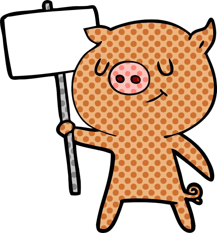 happy cartoon pig with placard vector