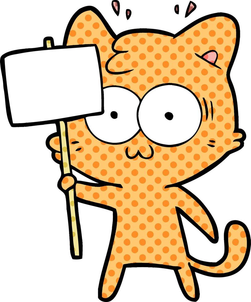 cartoon surprised cat waving sign vector