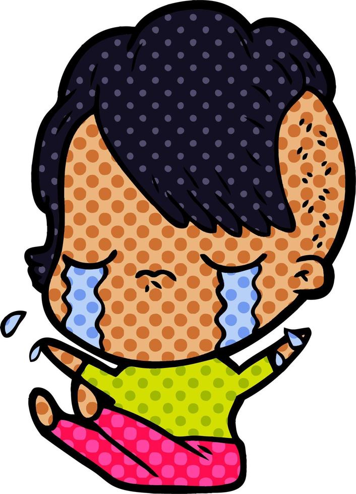 cartoon crying girl vector