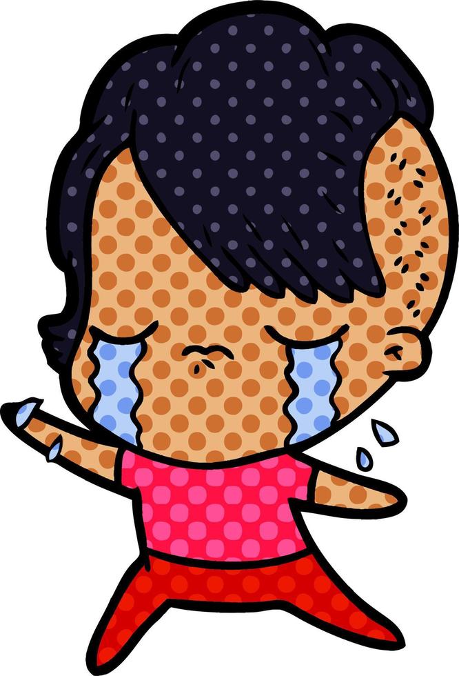cartoon crying girl vector