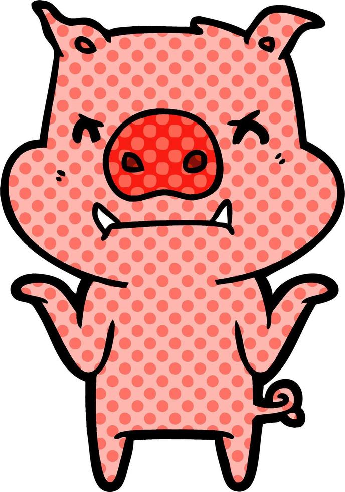 angry cartoon pig shrugging shoulders vector