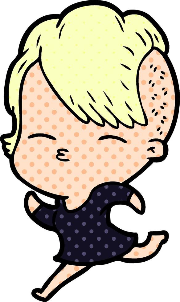 cartoon squinting girl running vector
