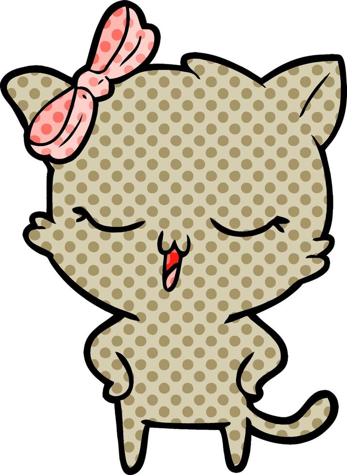 cartoon cat with bow on head and hands on hips vector